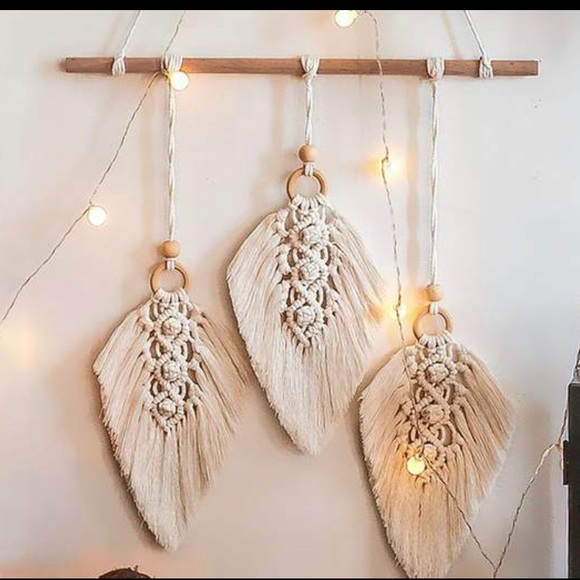 Other - Macrame Tapestry Wall Hanging Feathers Woven Handmade Organic Cotton